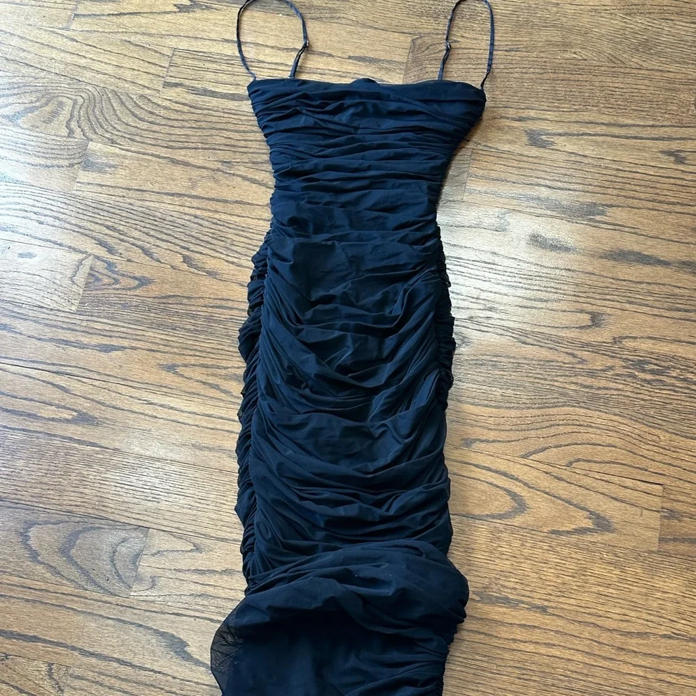 HOUSE OF CB “Sirene” Runched Black Mesh Bodycon Midi Dress Sz XS - Picture 2 of 5